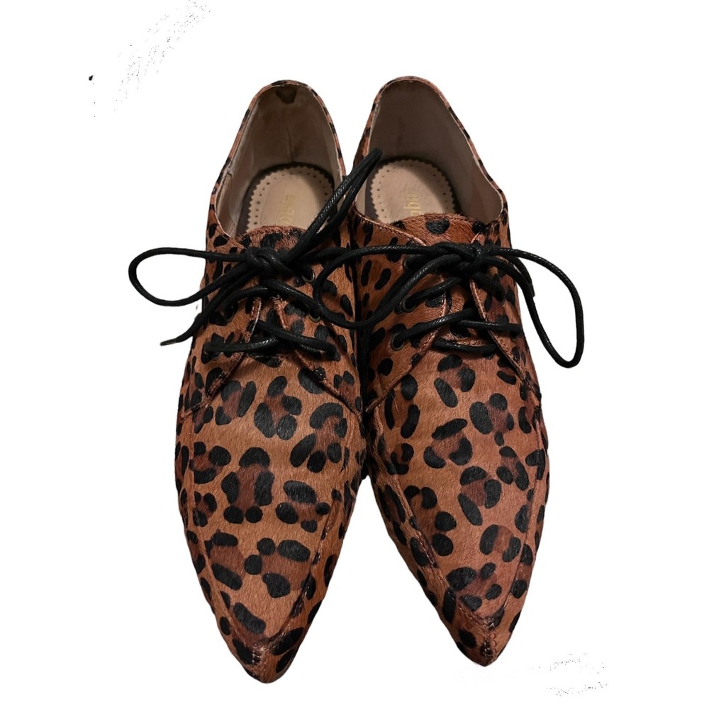 Anthropologie Faryl Robin Calf Hair Animal Print Lace Up Loafer Oxford size 8